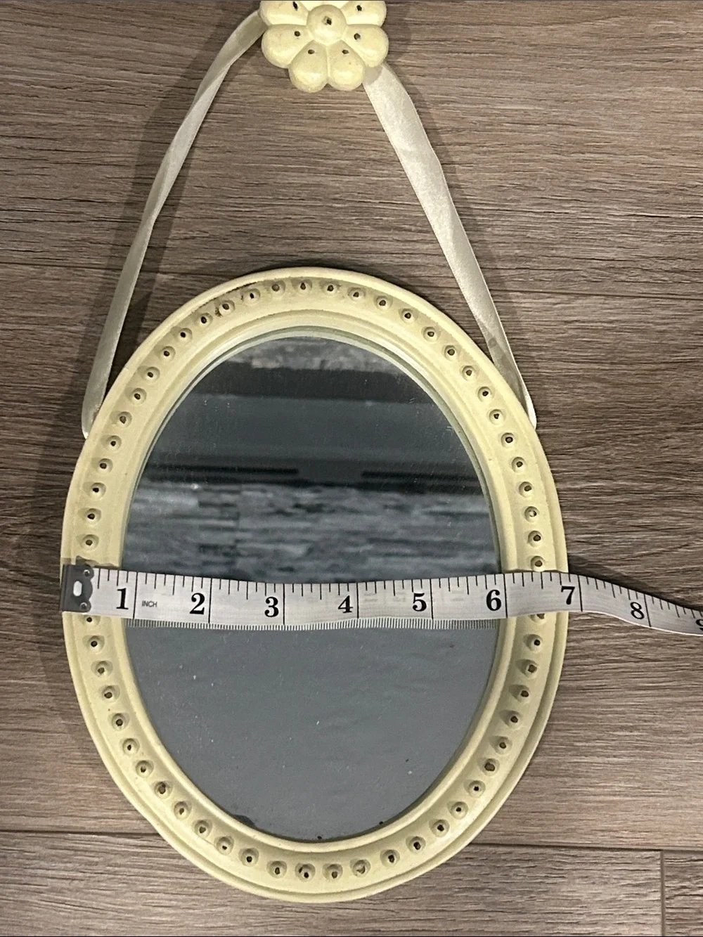 Sage Green Oval Hanging Wall Mirror with Beaded Frame